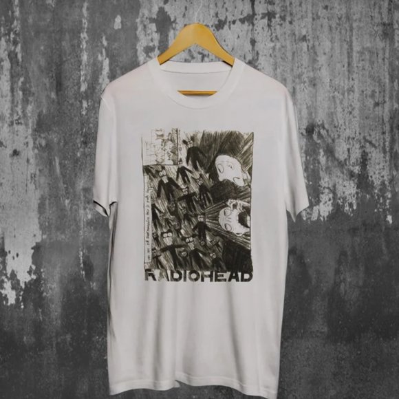 Gildan Other - Radiohead Scribble Natural Tan White T-Shirt,Radiohead T-shirt, Unisex T-shirt